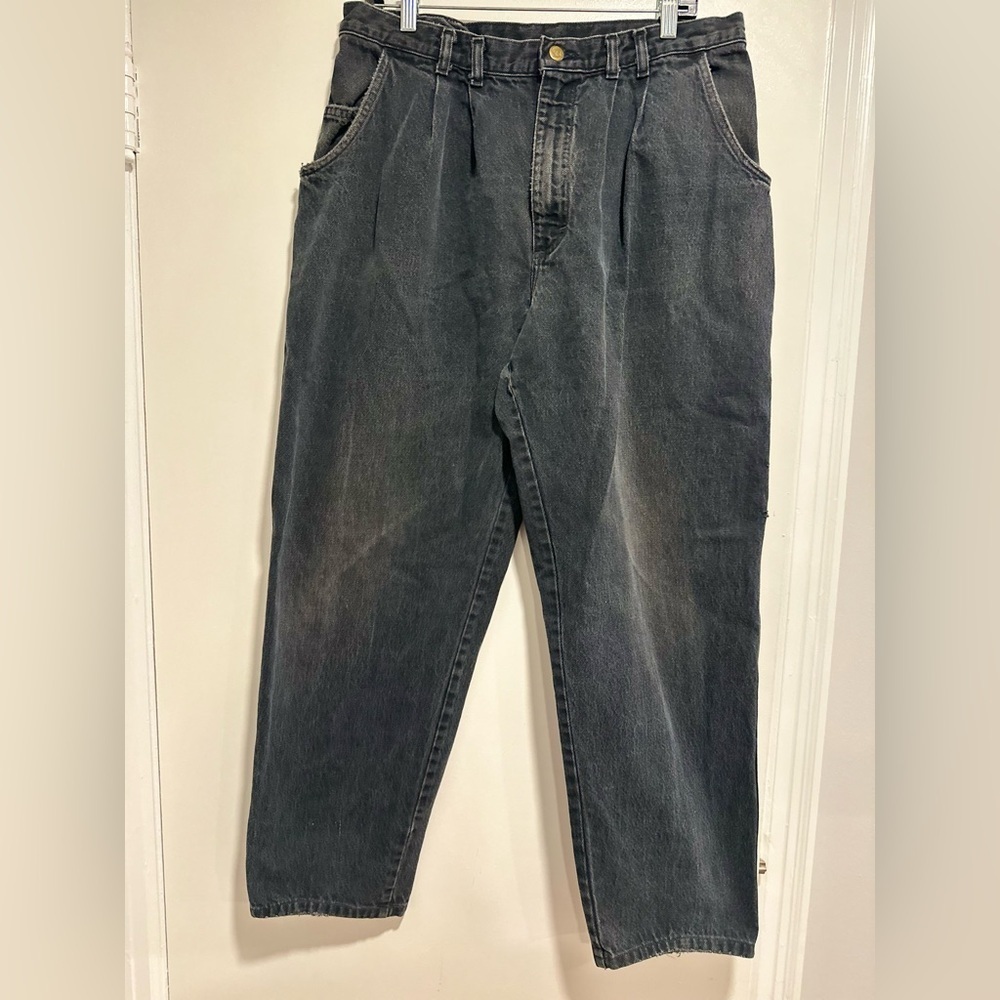 VTG Y2K 90s Lee Jeans Black Denim Baggy High Rise Faded Relaxed Mom Jeans.